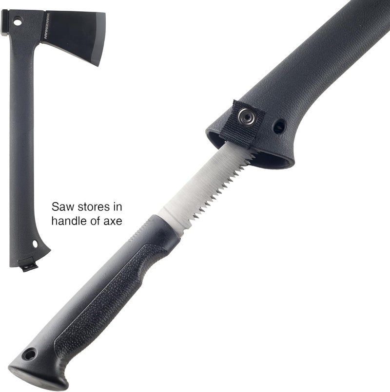 Wakeman Camping Hand Axe and Survival Gear - Lightweight Hatchet with Nested Serrated Wood Saw Knife and Magnesium Fire Starter Tool by (Black) - Image 4